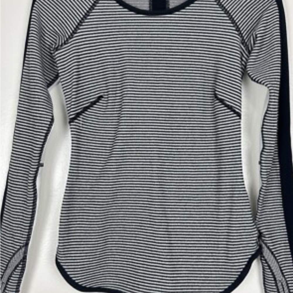 lululemon athletica Black and White Striped runder under Long Sleeve Top